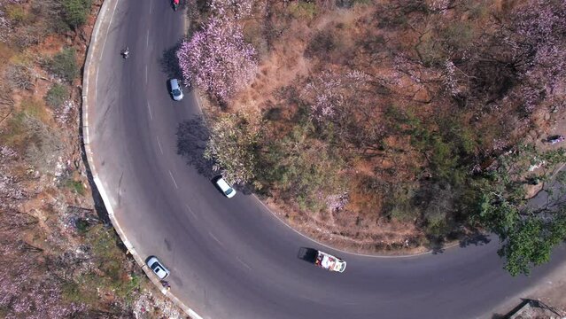 Aerial view of the Pune Bangalore highway at Katraj ghat near Pune India.