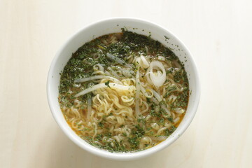 Japanese seaweed and Instant Ramen noodles with copy space