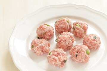 Homemade pork and green onion meat ball in Chinese style