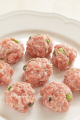 Homemade pork and green onion meat ball in Chinese style