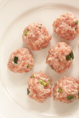 Homemade pork and green onion meat ball in Chinese style