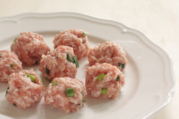 Homemade pork and green onion meat ball in Chinese style