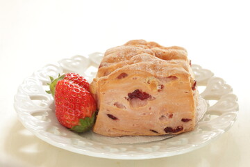 Homemade strawberry scone in pink color for breakfast image