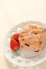 Homemade strawberry scone in pink color for breakfast image