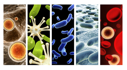 Set of horizontal banners with pathogenic bacterias and viruses