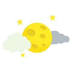 Full moon with clouds vector illustration in flat color design