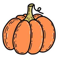 Pumpkin with leaves on a white background. Pumpkin Thanksgiving flat color icon for apps and websites.