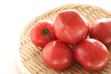 Freshness Japanese tomato on bamboo basket with copy space