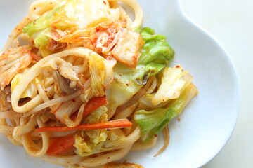 Homemade Korean Kimchi Fried  Udon noodles 