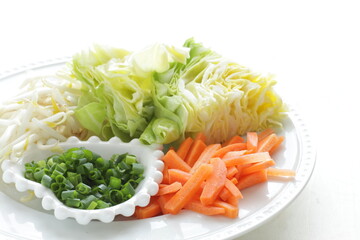 prepared carrot, cabbage and spring onion for Chinese cooking ingredient