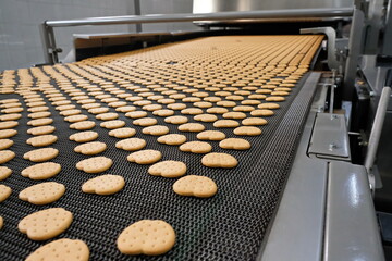 Shymkent, Kazakhstan - 03.12.2020 : Rakhat confectionery factory. The finished cookies are rolled...