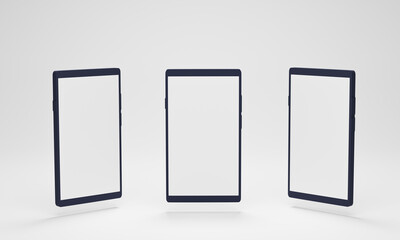 smartphone mockup with different perspective views. mobile screens with a blank display on white background. 3D render.