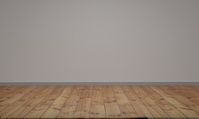 Cement wall and wood floor. Empty minimalist room interior. 3d render