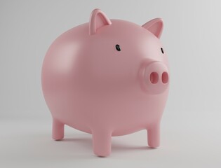 Pink piggy bank on white background. 3d rendering illustration.