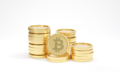 Coin bitcoin stacks on white background. Cryptocurrency or electronic payments concept. 3d render illustration.