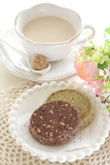 homemade almond in chocolate and green tea cookies