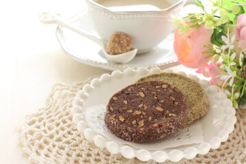 homemade almond in chocolate and green tea cookies