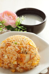 homemade chicken and kimchi fried rice for Korean food image
