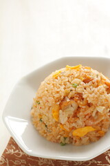 homemade chicken and kimchi fried rice for Korean food image