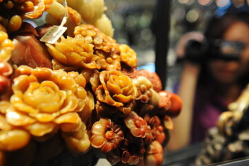 Beijing / China - 08.05.2012 : Chinese-style stone roses. Shop for carvings made of stone, jade and...