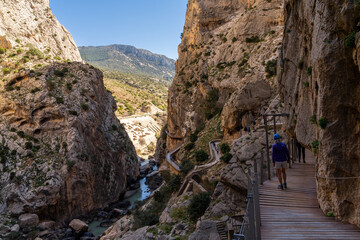 tourists enjoy hiking the Camino del Rey on a bautiful winter day