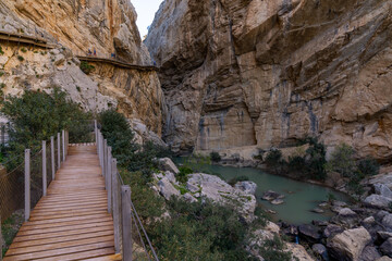tourists enjoy hiking the Camino del Rey on a bautiful winter day