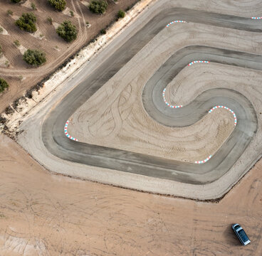 aerial view of the go-kart track in Campillos with a camper van parked next to it