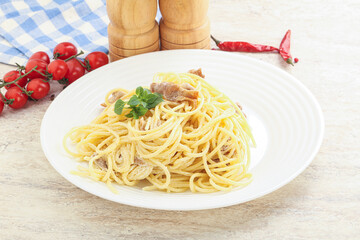 Spaghetti carbonara pasta with bacon