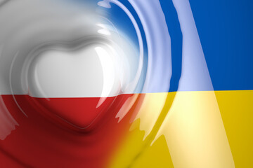 Polska i Ukraińska flaga z sercem - obrazy, fototapety, plakaty