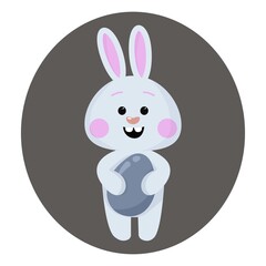 Obraz premium Cute little bunny with Easter egg. Easter bunny multicolored vector clipart. Easter card, happy Easter.
