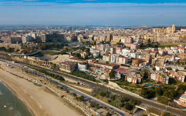 Fototapeta na wymiar View from drone of Catalan city of Tarragona with ancient amphitheatre