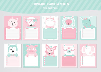 Set of animals and cute vector cards,dog,baby shower,printable,  tags,cards,templates,Notes, Stickers, Labels,Scrap booking, Congratulations, Invitations,Vector illustrations.