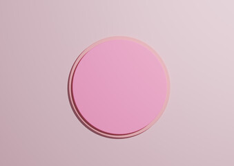 3D illustration of a light, bright pink circle podium or stand top view flat lay product display minimal, simple pastel pink background with copy space for text 