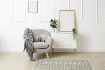 Interior of stylish living room with humidifier