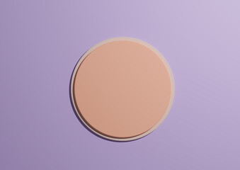 3D illustration of a light, pastel orange circle podium or stand top view flat lay product display minimal, simple light purple background with copy space for text 