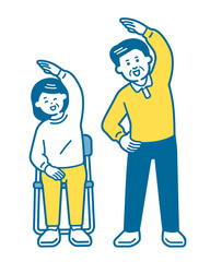 Elderly men and women doing gymnastics