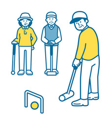 Elderly people enjoying gateball