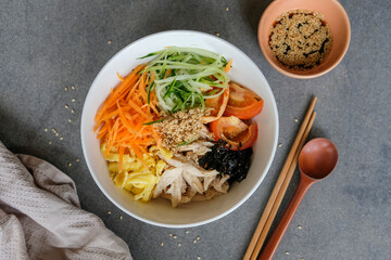 Homemade Japanese cuisine. Honey Sesame & Soy Shirataki Noodle. Delicious and healthy light meal for weight watcher, on diet and light eater.