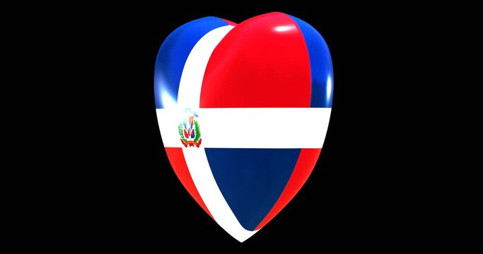 Flag of the Dominican Republic on turning Heart 3D Loop Animation with Alpha Channel 4K UHD 60FPS