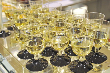 Almaty, Kazakhstan - 11.07.2012 : Champagne glasses are on the counter in the hypermarket
