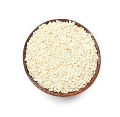 Bowl of sesame seeds isolated on white background