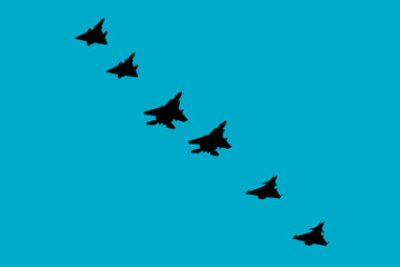 Naklejka na ściany i meble Formación mixta de aviones de combate en vuelo