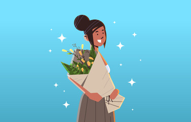 african american girl holding flowers bouquet 8 march international happy womens day celebration concept