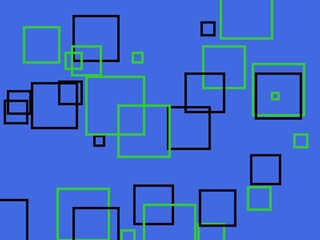 Abstract green grey squares with royal blue background