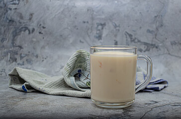 Kefir, fermented baked milk or yogurt with probiotics.