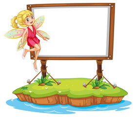 Beautiful fairy cartoon character with blank banner