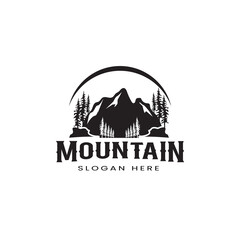 Mountain and trees adventure outdoor badge symbol logo design