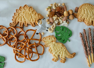 Homemade festive cookies. Animated Dinosaur and Leaf Shape Cookies & Biscuits for Kids. Great for...