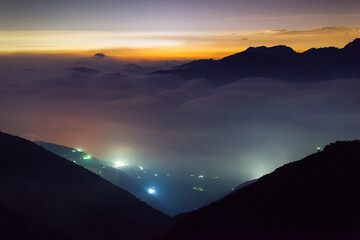 Asia - Beautiful landscape of highest mountains reflect fantasy dramatic sunset sky in winter at Taroko National Park, Hehuan Mountain, Taiwan