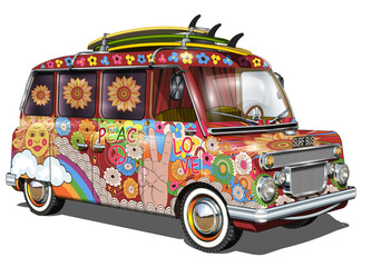 Retro surf bus isolated on white background.